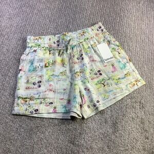 Splendid Travel Postcard Print Linen Blend Shorts Womens Size M NWT